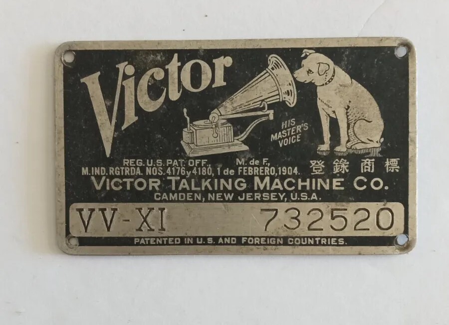 Victor Talking Machine Co. Phonograph Identification Plate-Antique