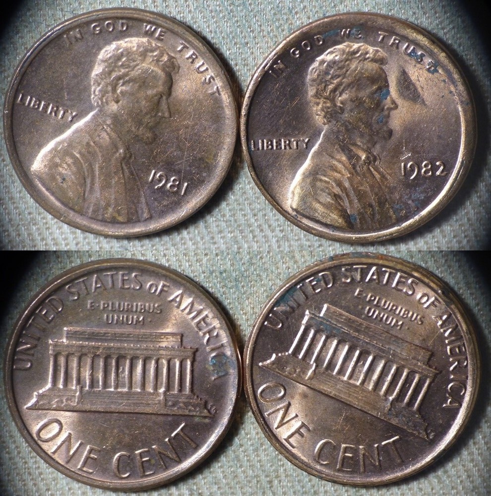 Errors : Lot 2 Coins 1981+1982 Cent Broadstruck IREC2518