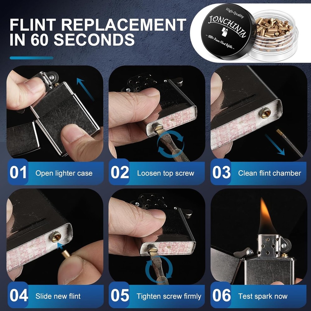 Lighter Flints 100 Pcs, Premium Flint Replacement Refills, Multi-Brand Compatibl
