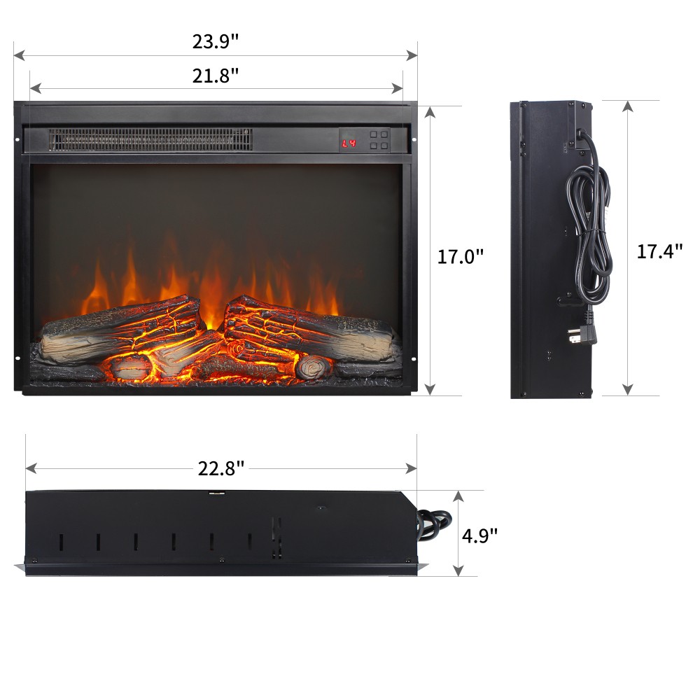 23''electric Fireplace Insert Ultra Thin Heater w Realistic Flame Remote Control