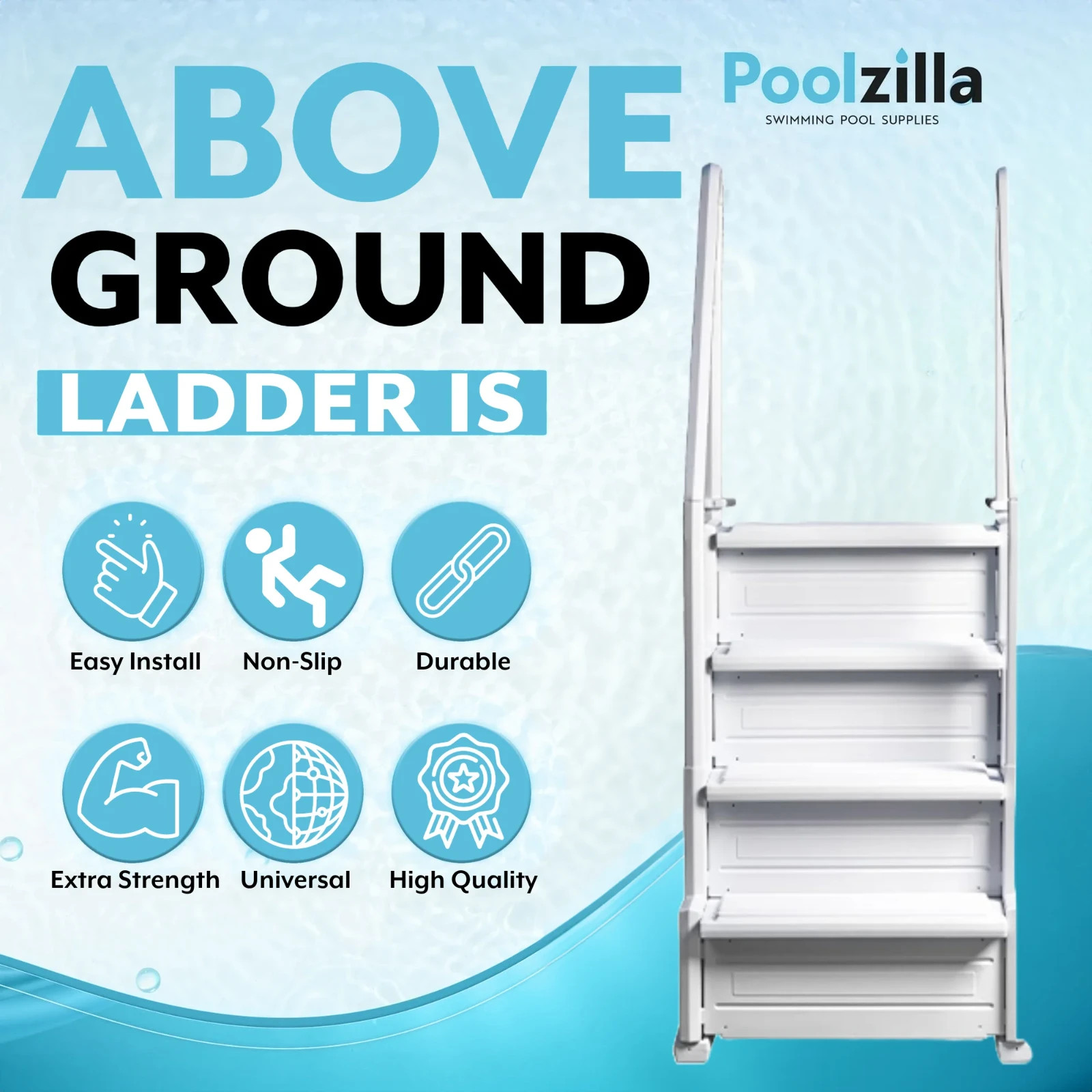 Poolzilla Premium Pool Step Ladder for Above Ground Pools - Deck Mounted Steps