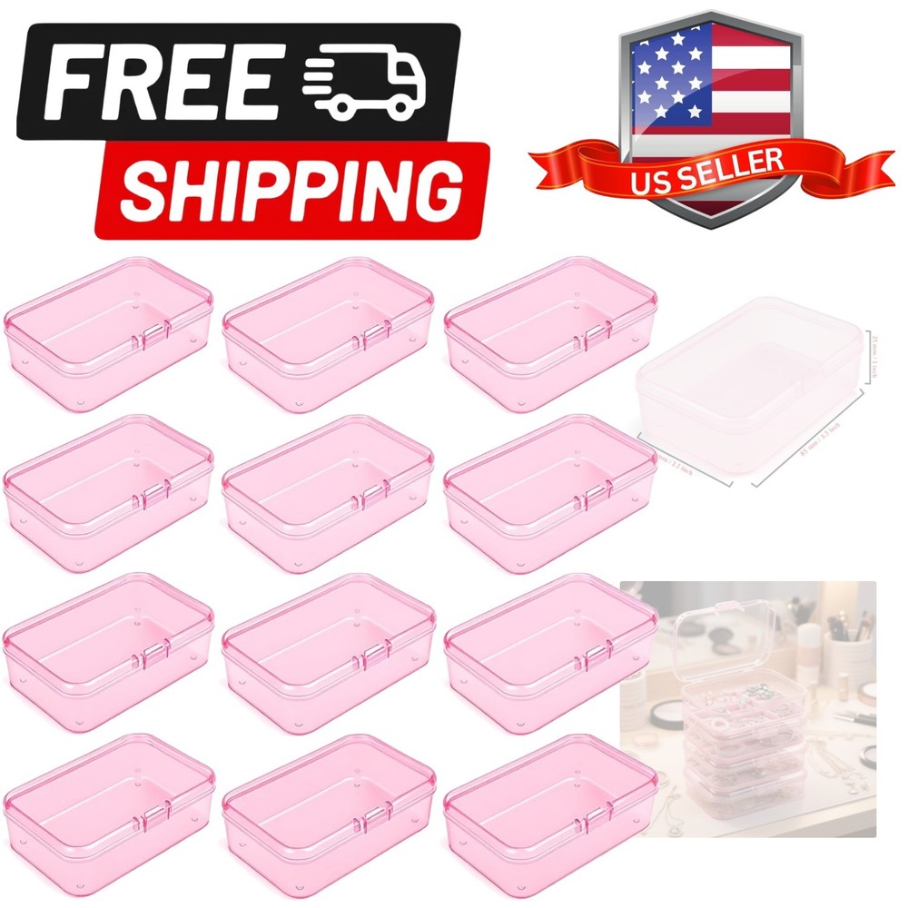 12 Pieces Mini Rectangular Plastic Boxes Empty Storage Organizer Containers w...