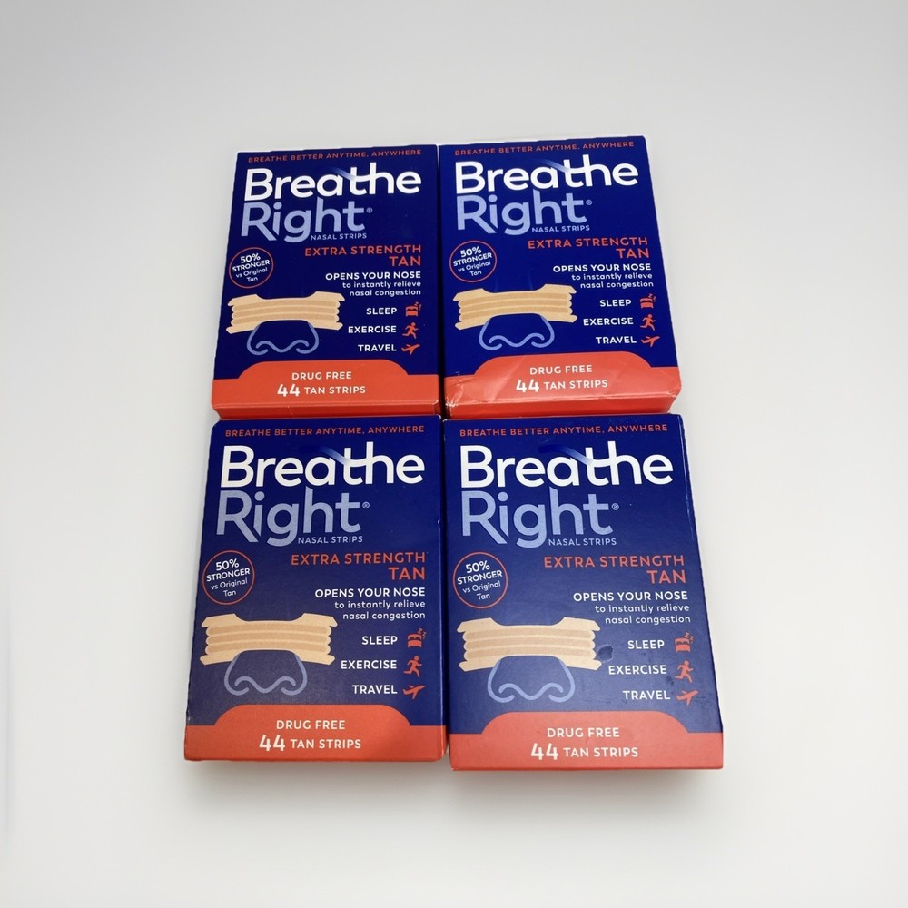 4x BREATHE RIGHT NASAL 44STRIPS /each EXTRA STRENGTH TAN. EXP 2030