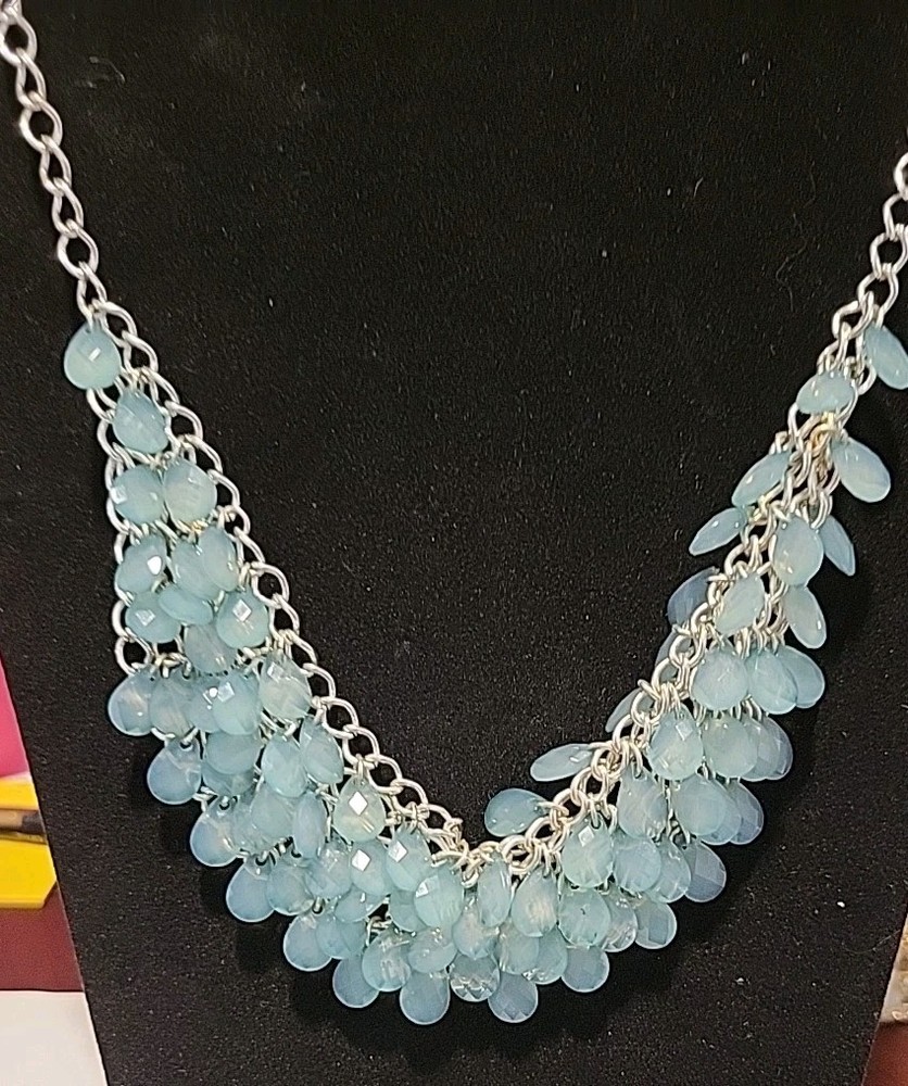 Silvertone  18in Ocean Blue Dangles