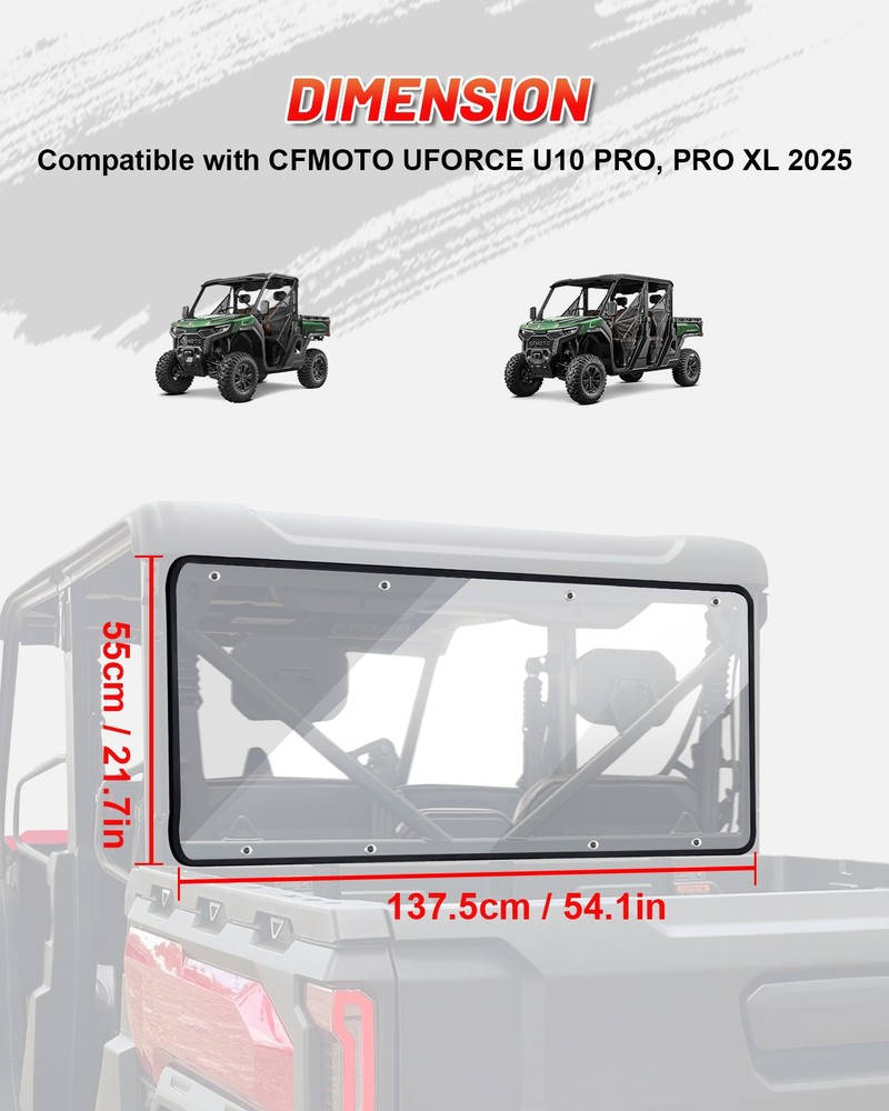 For CFMoto UForce U10 Pro/ Uforce U10 Pro XL Rear Windshield Full Windshiled