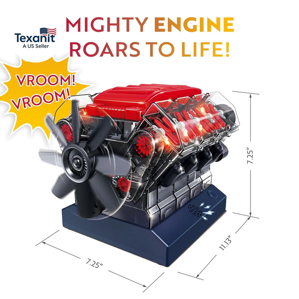 V8 Combustion Engine Model Kit That Runs - Build Your Own STEM Mini V8 Model Eng
