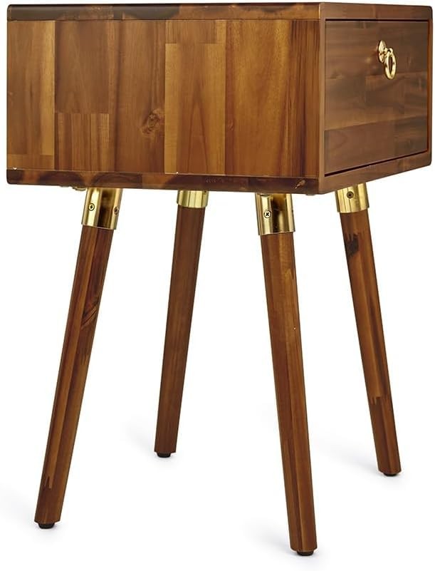 Bme Caden Solid Wood Nightstand/Side Table/End Table, Fully Assembled, with 1-Dr