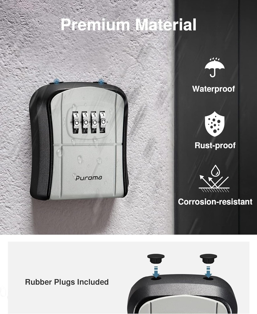 Key Lock Box Portable Combination Lockbox Wall-Mounted Storage Box (2 Pack Gray)