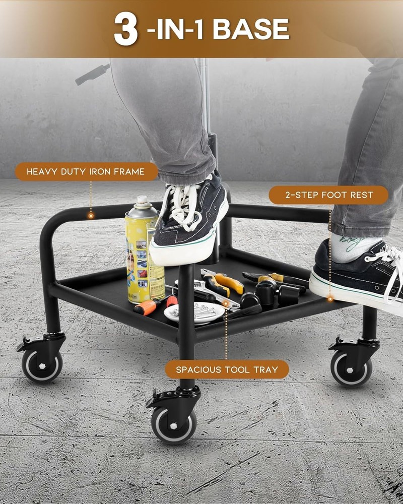 Rolling Shop Stool 400lb w/ Backrest Tool Tray Locking Wheels – NEW