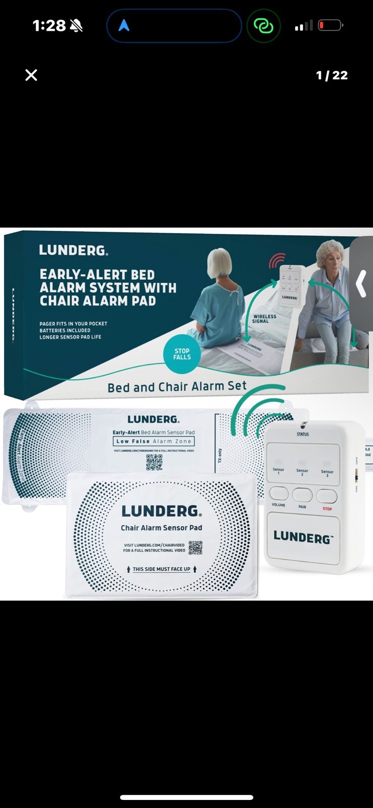 Lunderg Early Alert Bed Alarm System - Wireless Bed Sensor Pad & Monitor.