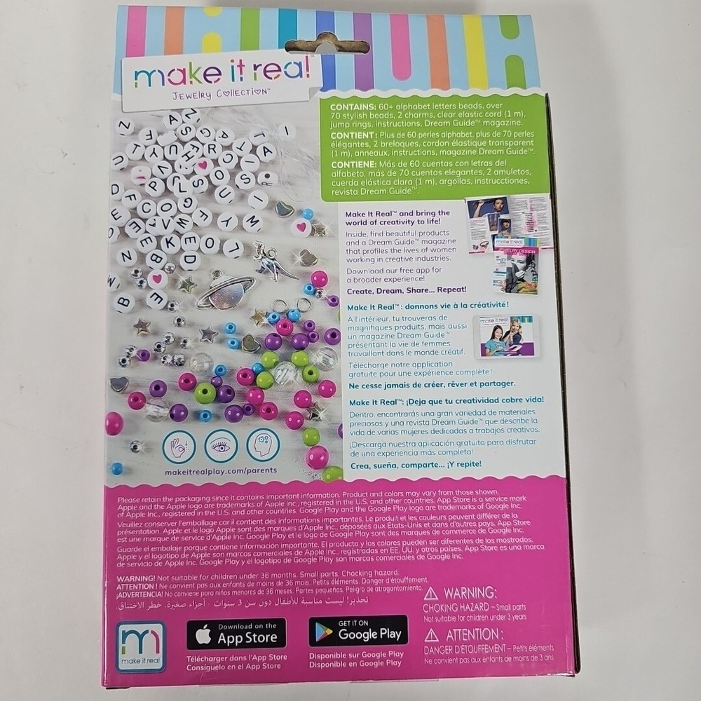 Make It Real: Block ‘N Rock Bracelets Kit - Create 4 Unique Letter Charm...