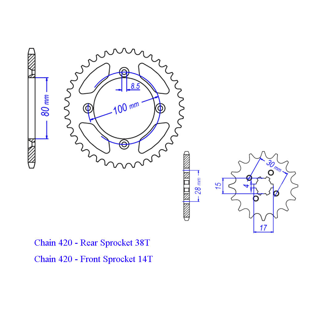 420 Black Drive Chain and Front Rear Sprockets Kit For Honda CRF110F 2013-2024