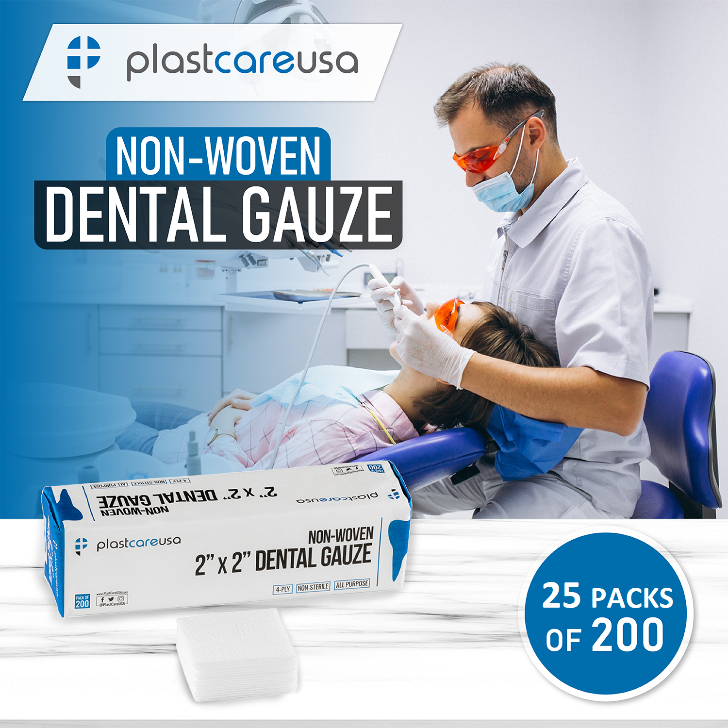 5000 2x2 Non Woven Sponges 4-Ply, Non-Sterile Cotton Dental Gauze (1 Case)