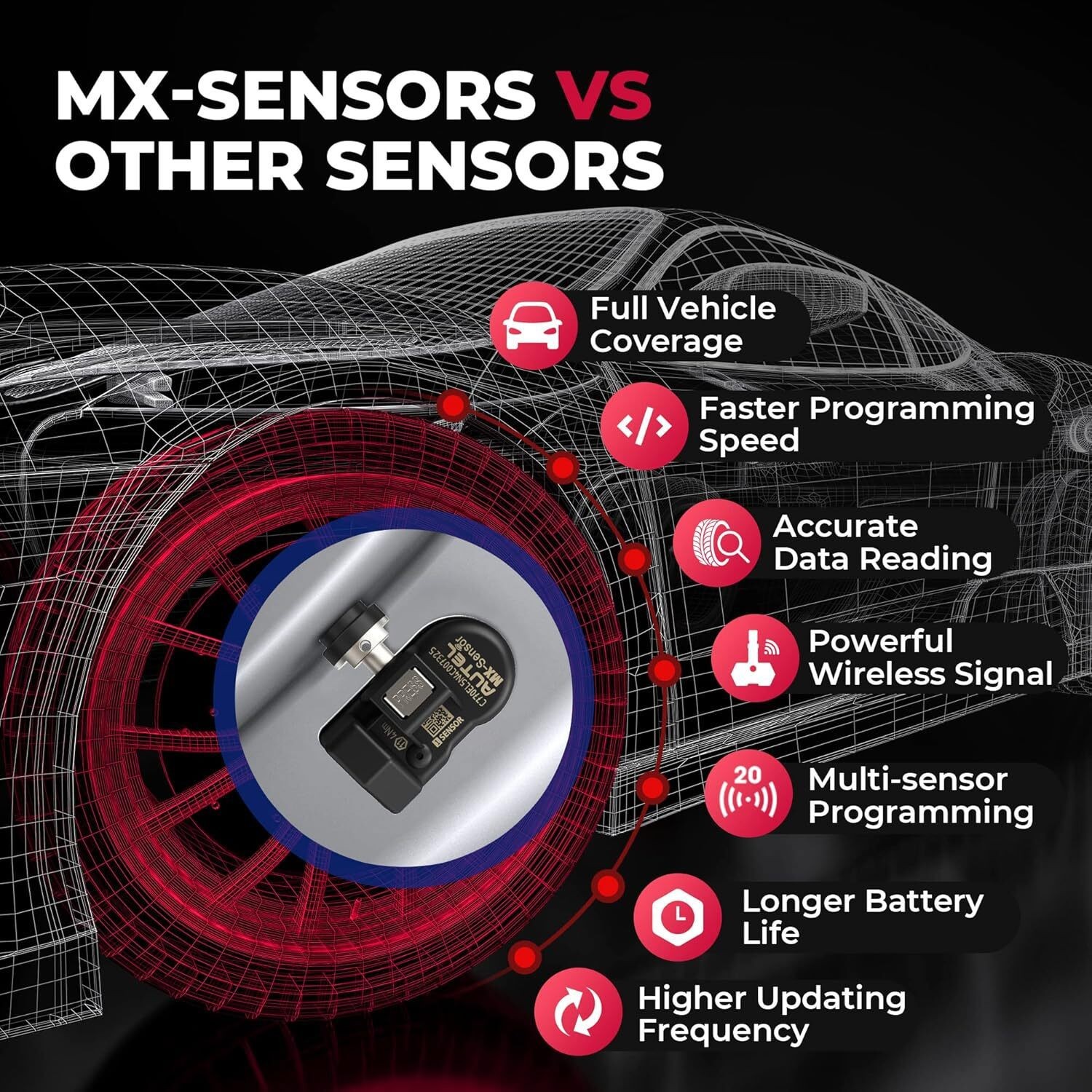 Autel MX-Sensor 315MHz & 433MHz Programmable TPMS Universal Tire Pressure Sensor