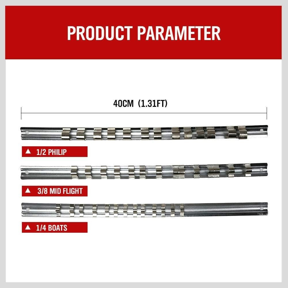 Socket Organizer Set, 3-Piece Metal Socket Holders/Socket Sliding Rail, 1/4-I...