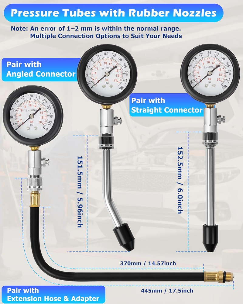 Professional Petrol Engine Compression Tester Kit Set for Car Motorcycle 8 Pcs
