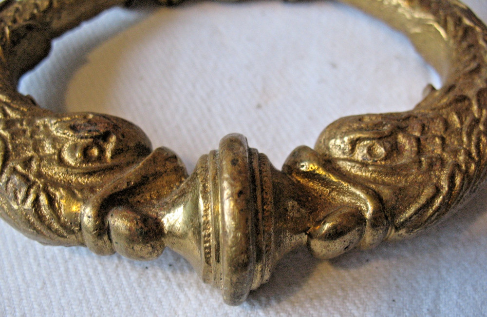 Old vintage solid Brass Stylised Dolphins & Sea Shell Door Knocker Pull Handle