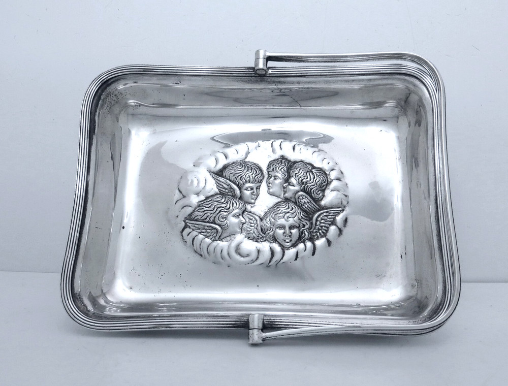 1897 LATHAM & MORTON AESTHETIC BIRMINGHAM EMBOSSED CHERUB TEA CAKE PASTRY BASKET