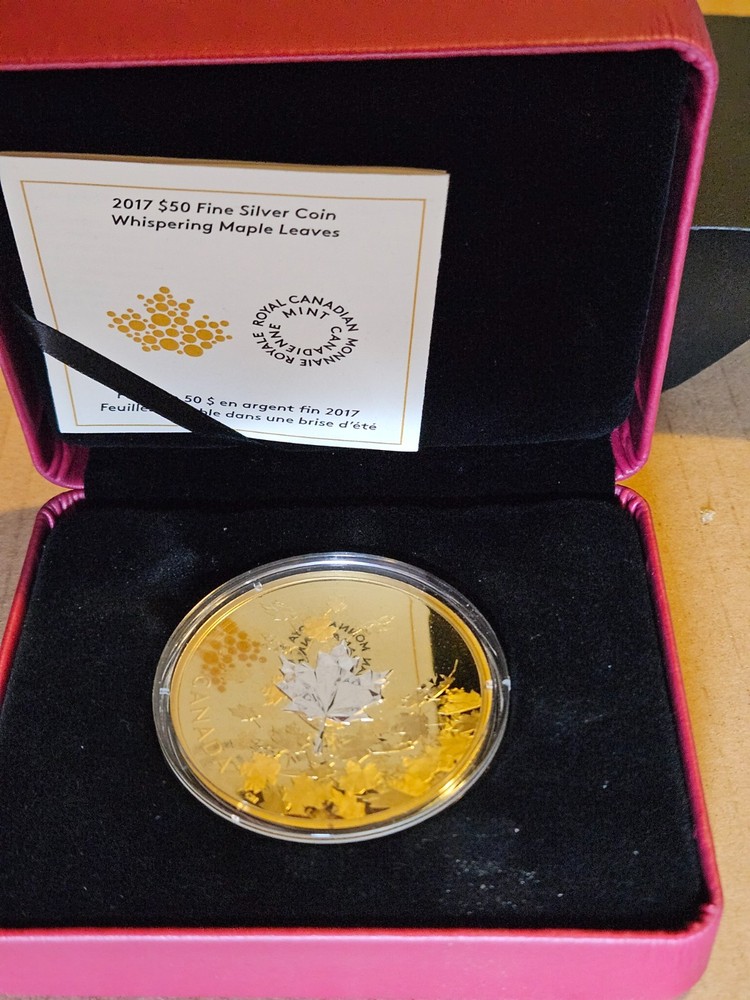 2017 $50 silver 3 oz whispering maple leaves .