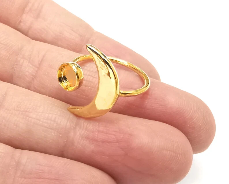 Crescent Moon Ring Blank Base Setting Cabochon Mounting Shiny Gold Plated G27724