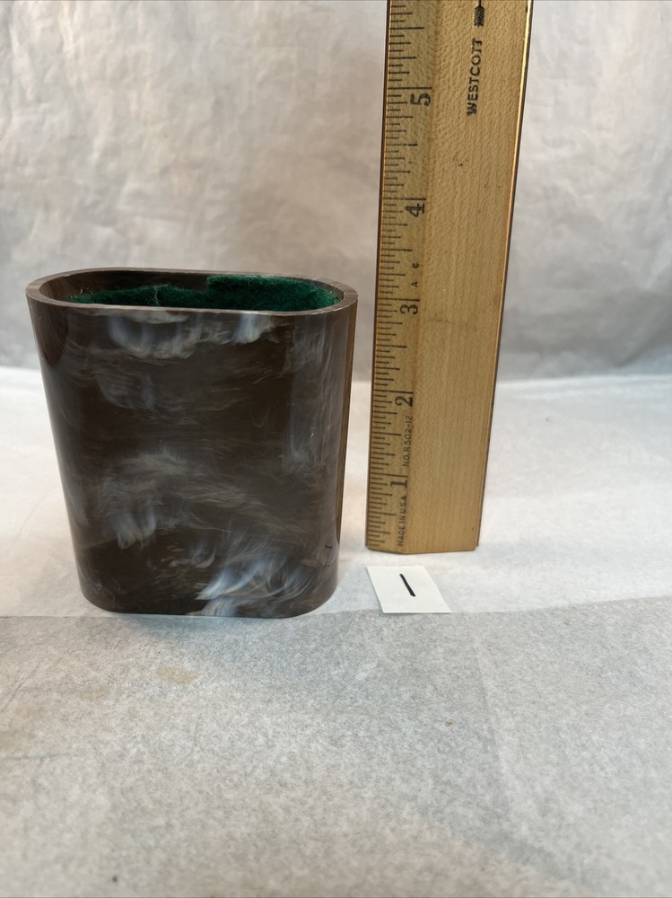Vintage Crisloid Marbled Brown White Plastic Bakelite? Felt Lined Dice Cup