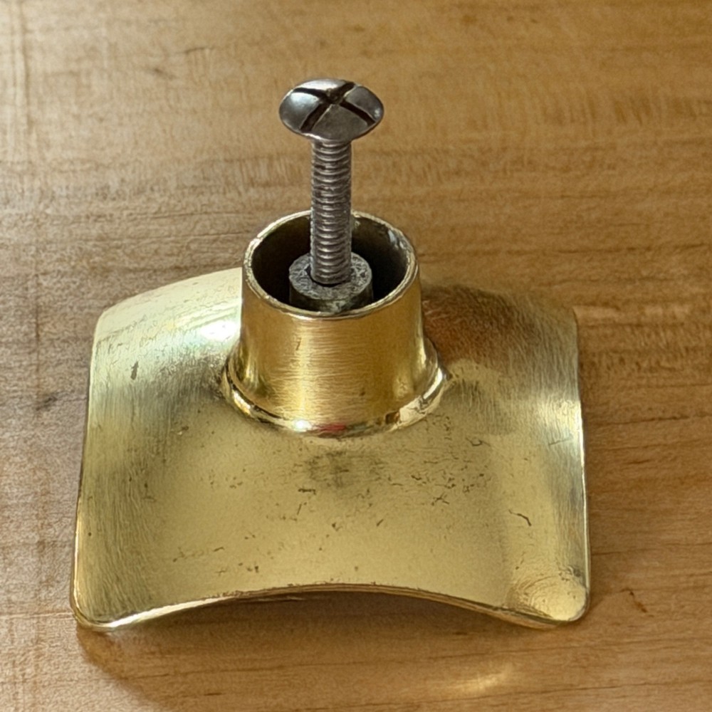 MCM Brass, Gold and Black Drawer Pulls,JB Square Concave Winged Up Corners