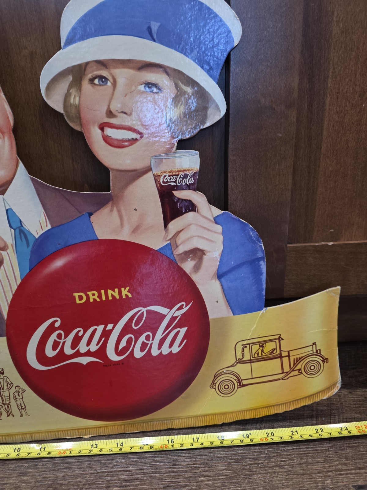 RARE Vintage 1920s Style Coca-Cola Cardboard Die-Cut Sign -24" Store Display Gas