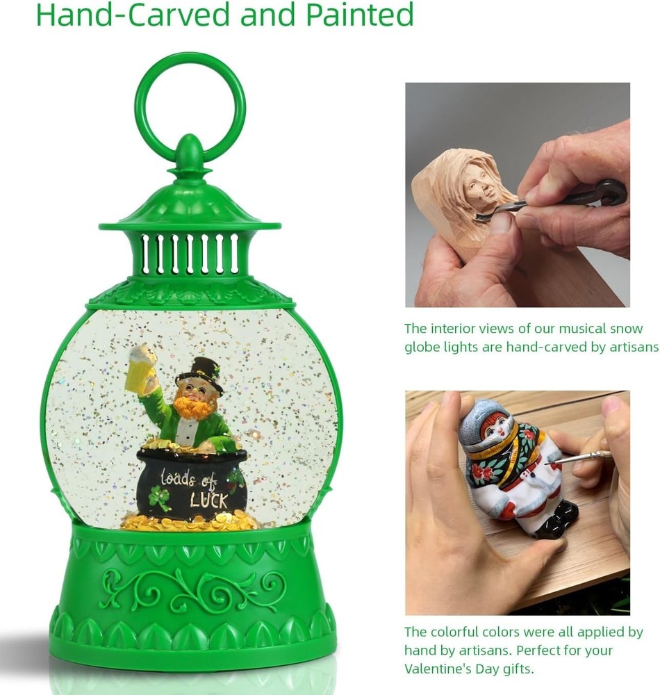 St Patricks Day Snow Globe Decor,St Patricks Day Light Up Snow Globe 6H Timer...