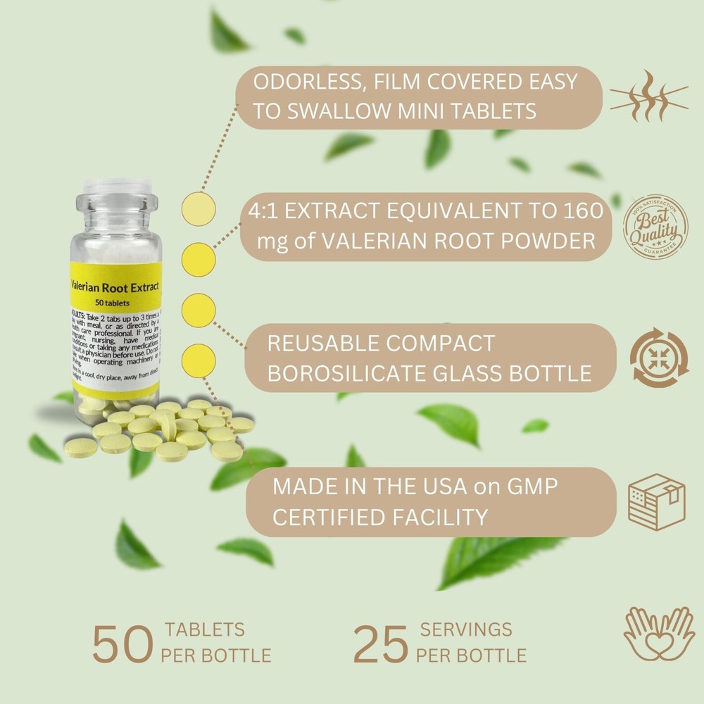 Valerian Root Extract 5 bottles x 50 Coated Tablets (20mg) Экстракт Валерианы
