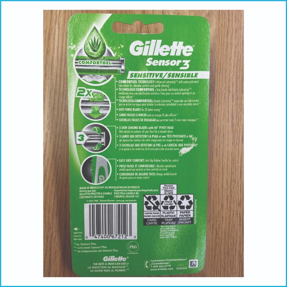 Gillette Sensor3 Sensitive Disposable Razors ComfortGel 3 Pack 3 Blade