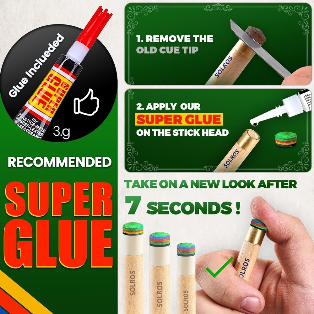 Rainbow Leather Billiard Cue Tips Set - Replacement Kit with Storage Box 12-14mm