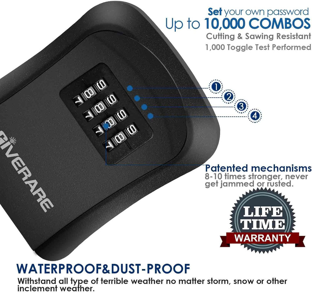 2-Pack 4-Digit Wall-Mount Key Lock Box, Outdoor Waterproof Resettable Lock Boxes