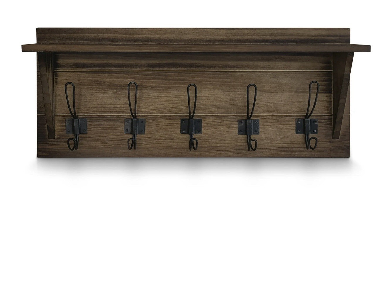 Rustic Brown Solid Wood Wall Mounted Coat Rack with Shelf, 5 H