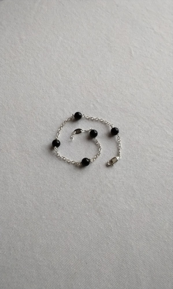 Sterling Silver and Black Bead Bracelet