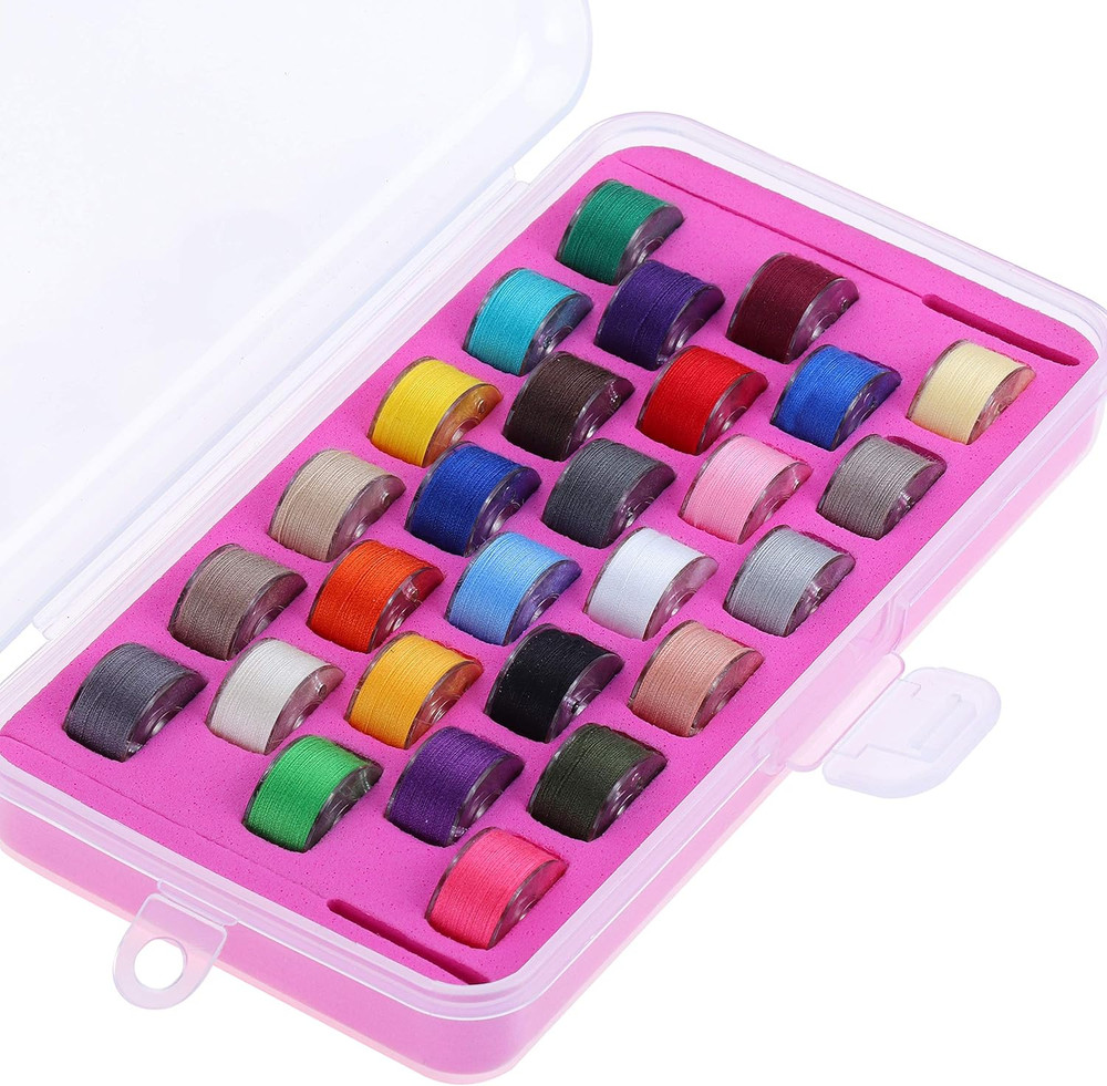 28Pcs Assorted Colors 60S/2 (90WT) Prewound Bobbin Thread Plastic Size a SA156 f