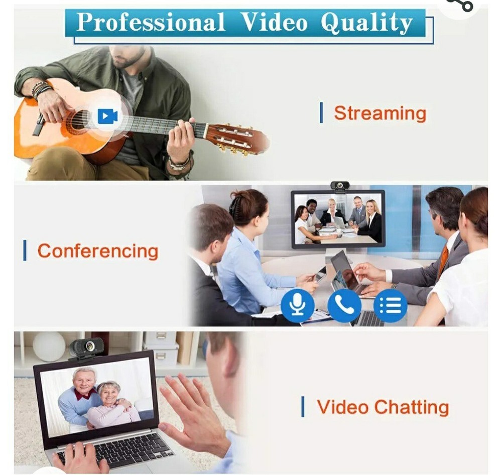 Webcam HD Webcam 1080P with Privacy Shutter, Tripod Stand, and Microphone