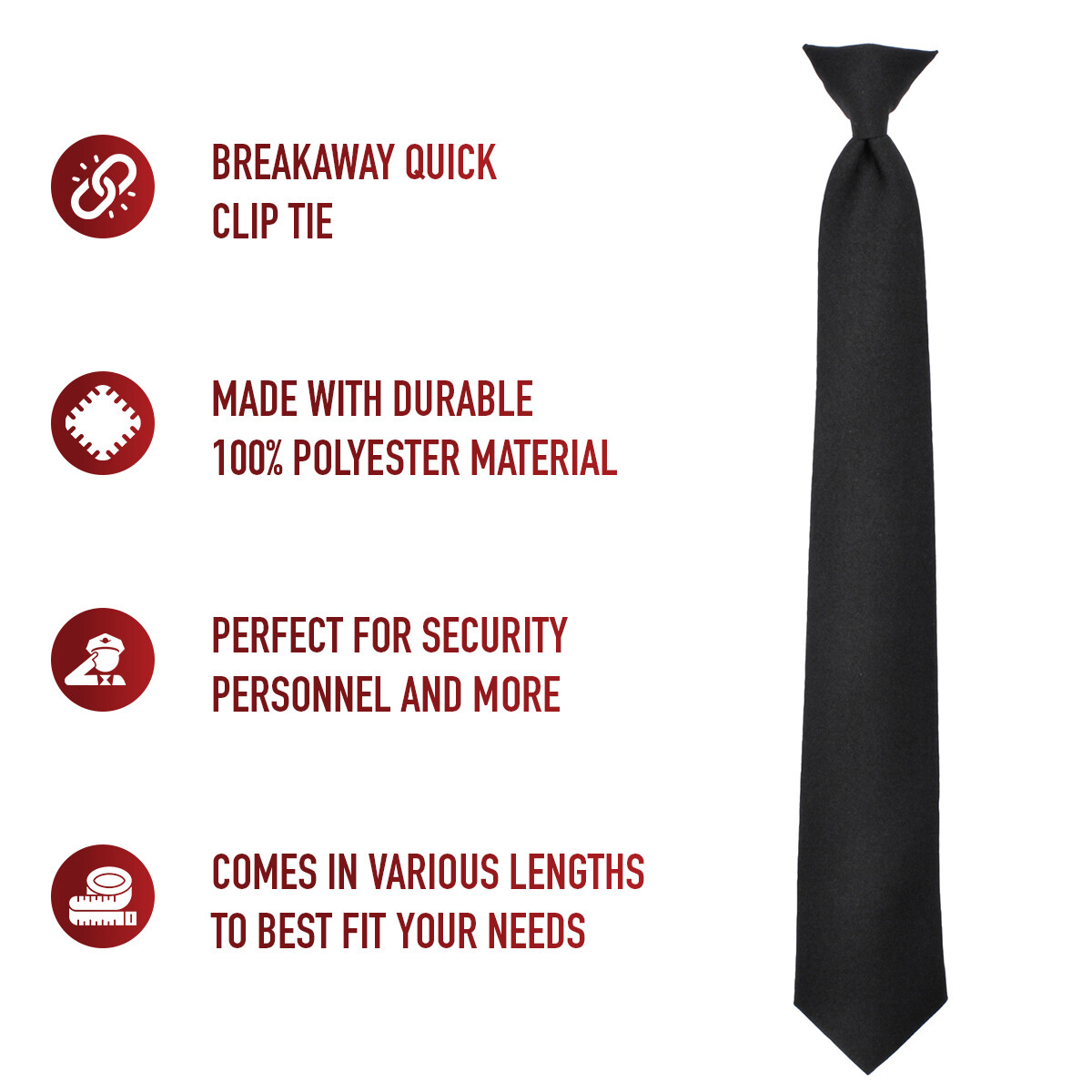 Police Issue Clip-On Neckties in Black 16-22 Inch Lengths Breakaway Clip Tie