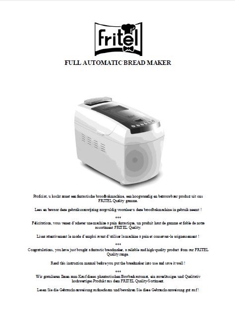 Fritel Bread Machine Manual BM1600, BM1807, BM1877