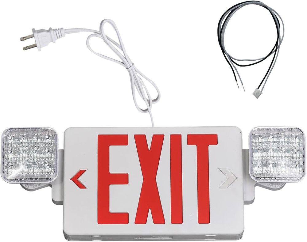 TANLUX Red Exit Sign with Emergency Lights, 1.0 Meter Plug in Exit Sign with Bat