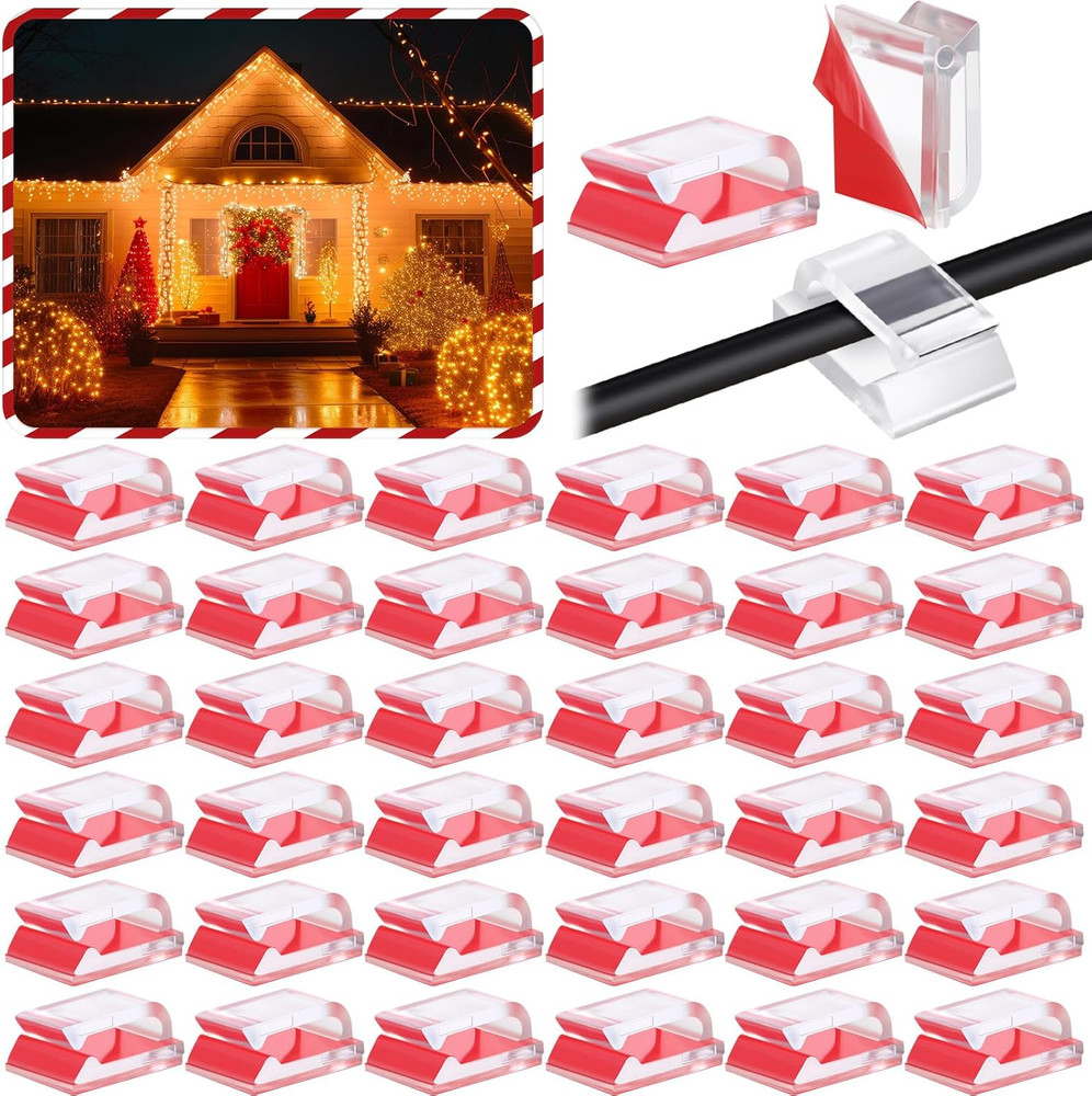 100 Pcs Christmas Light Clips Adhesive Hooks for Outdoor String Cable Wire Clips