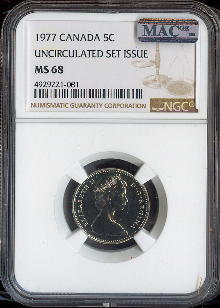 1977 Canada 5 Cents 5C NGC MS68 MAC  - Quality