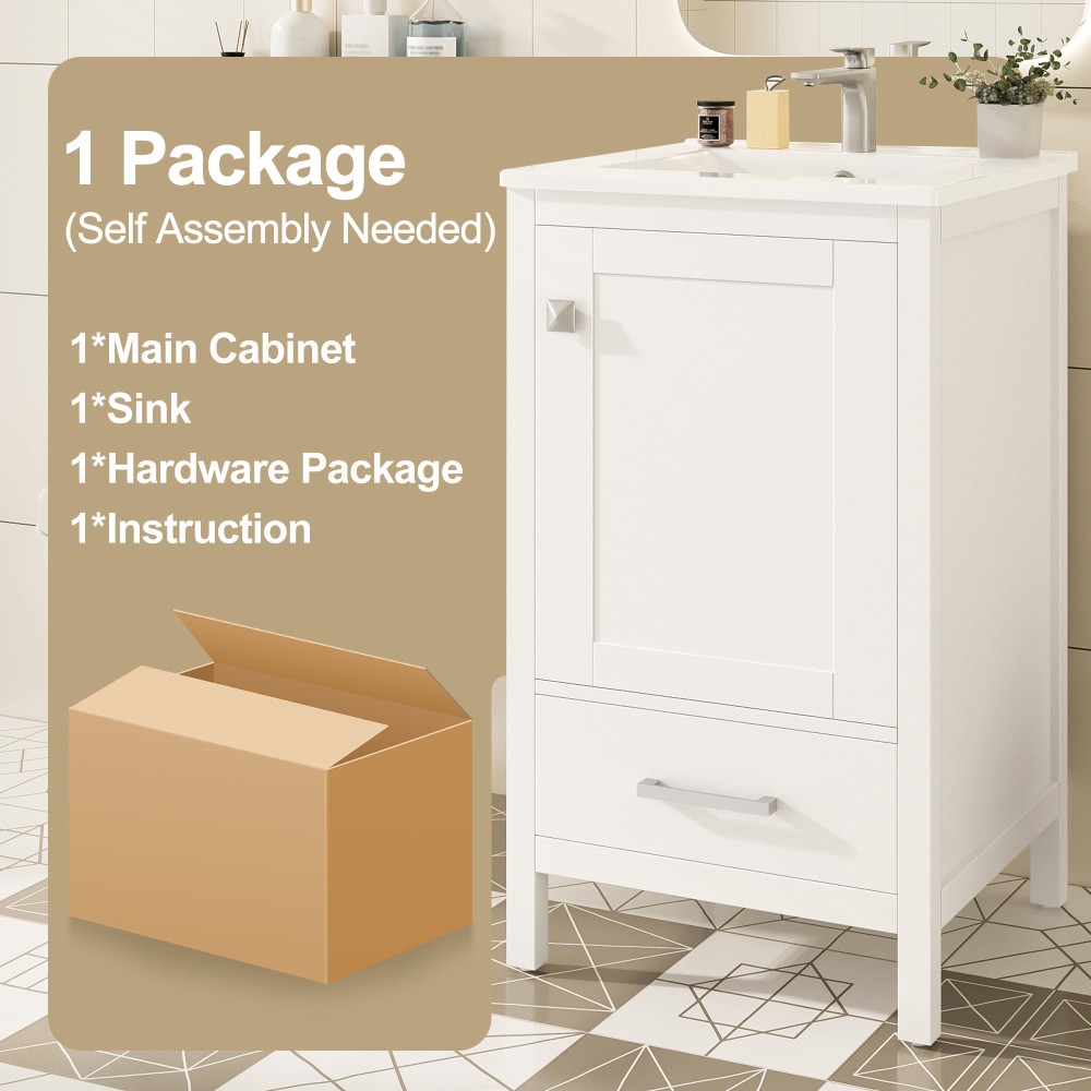 Bathroom Vanity W Ceramic Sink Double Layer Door Organizer