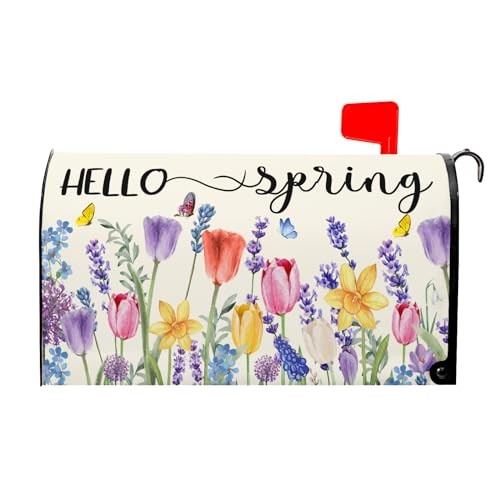 Hello Spring Mailbox Covers Tulip Lavender Butterfly Spring Decorative Mailbox