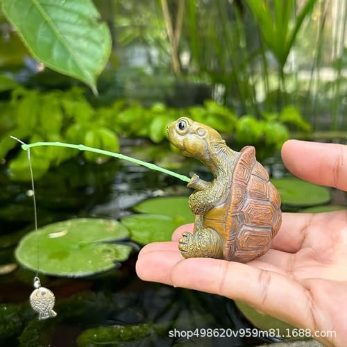 Cute Courtyard Decoration Resin Turtle Fishing Figurine, Suitable for Outdoor