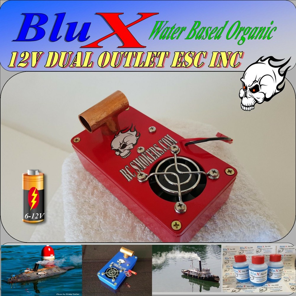 RC Smoke Generator 12 Volt Variable Volume ESC Duel Outlet BluX Water Based