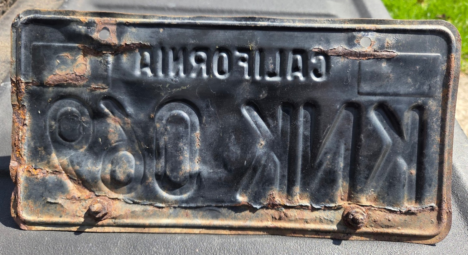 California License Plate KNK 069 Yellow on Black 1963 Vintage CA State 63