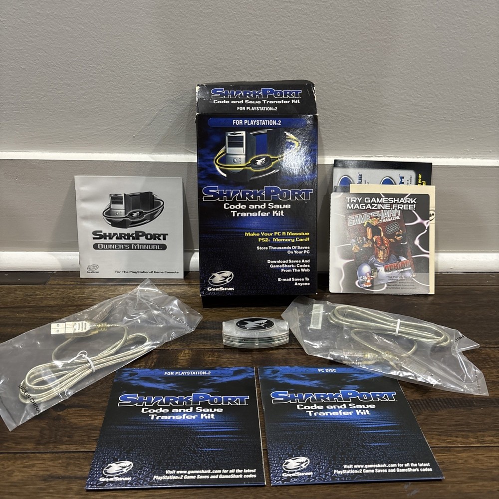 SharkPort Playstation 2 PS2 Code & Save Transfer Kit Complete CIB Never Used