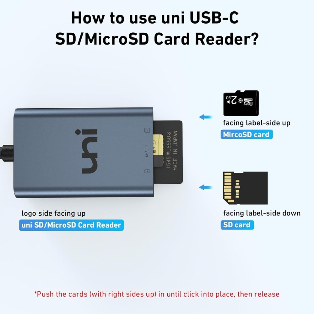 uni USB-C SD 4.0 High Speed Card Reader for Micro SD, SD, SDXC, SDHC, RS-MMC