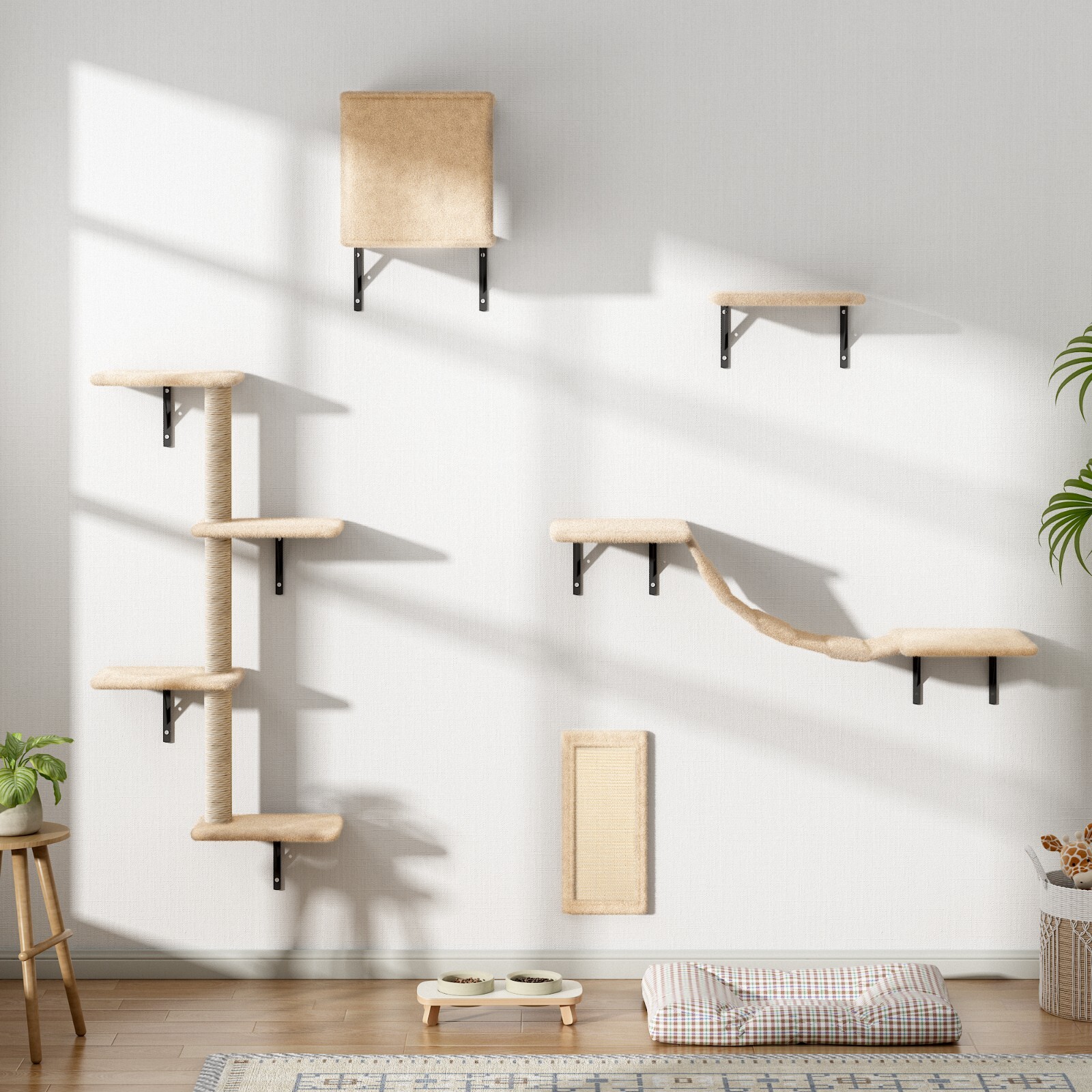 COZIWOW 5 Pcs Wall-Mounted Cat Climber Set Wood Indoor Cat Furniture Cat Shelves
