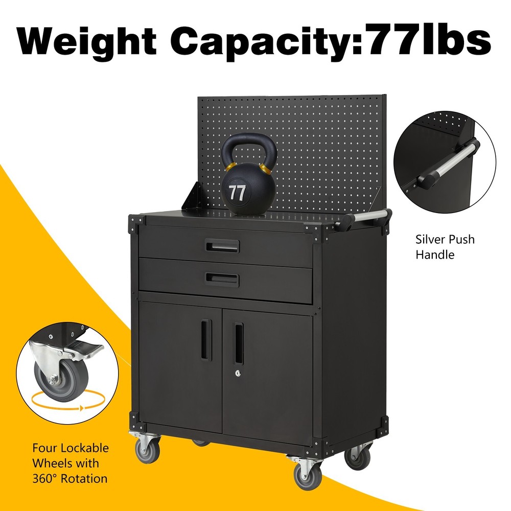 Danrelax 51.8" Mobile Workbench with Pegboard & Drawers